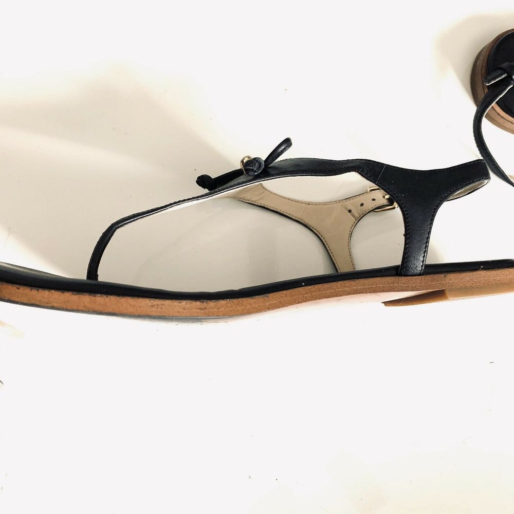 Cole Haan Black Leather T Strap Sling Back Sandals - Picture 3 of 4